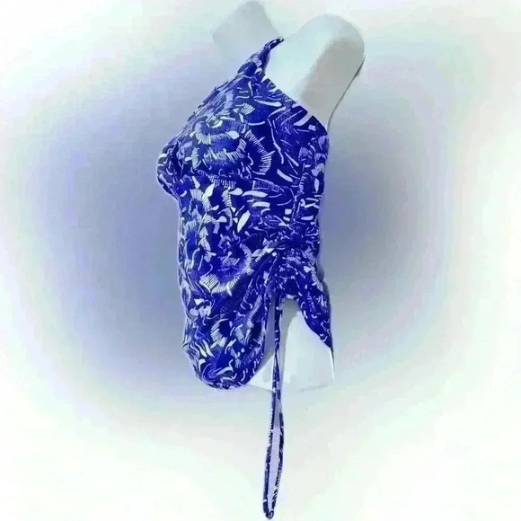 Athleta Tankini Top S 4 6 Blue White Batik Floral Keyhole High Neck Swim Resort - Picture 3 of 5